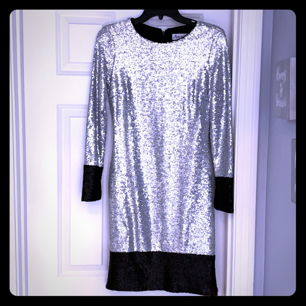 Badgley Mischka silver and black sequin dress